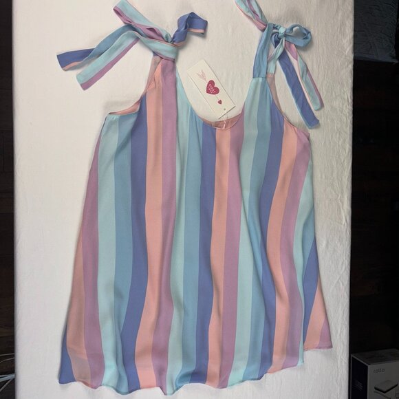 Buddy Love Tops - Buddy Love Multi-Color Striped Tie-Shoulder Top - Size M
